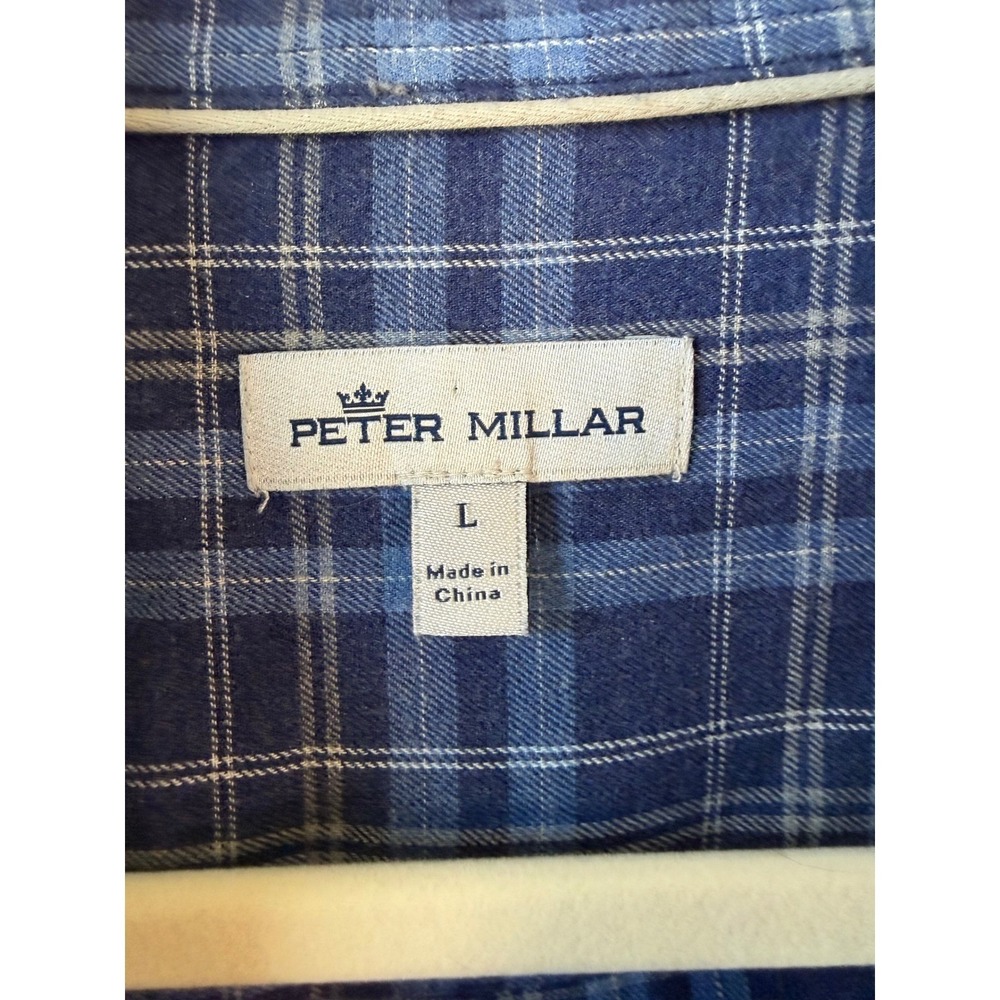 Peter Millar Mens Large Blue Plaid Button Down Shirt 100% Cotton Long Sleeve L - Picture 6 of 9